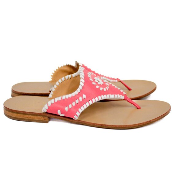 Jack Rogers Womens Shoes Blair Sandals  Coral White Leather Slide | Flats VGUC - Picture 3 of 8